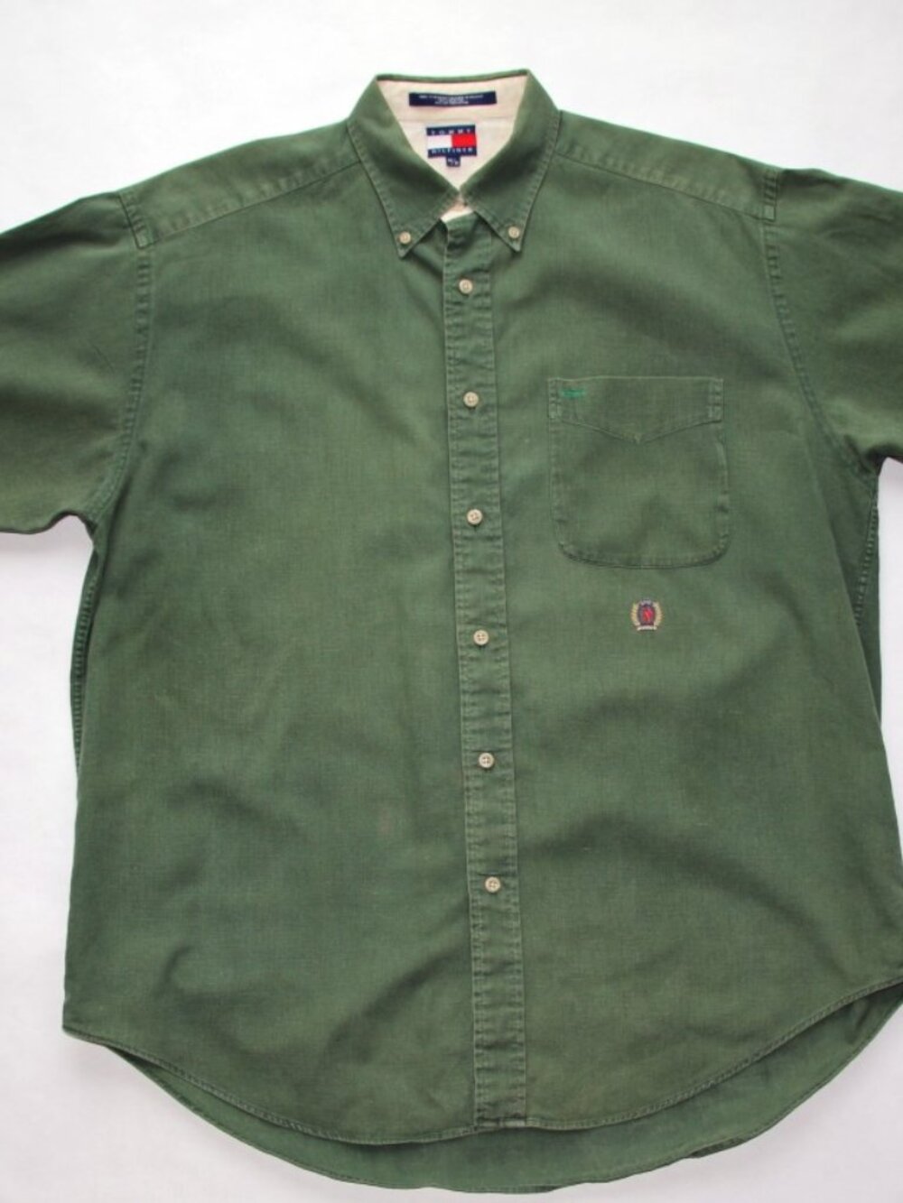 VINTAGE TOMMY HILFIGER Linen-Cotton Forest Green SS Shirt Size M
